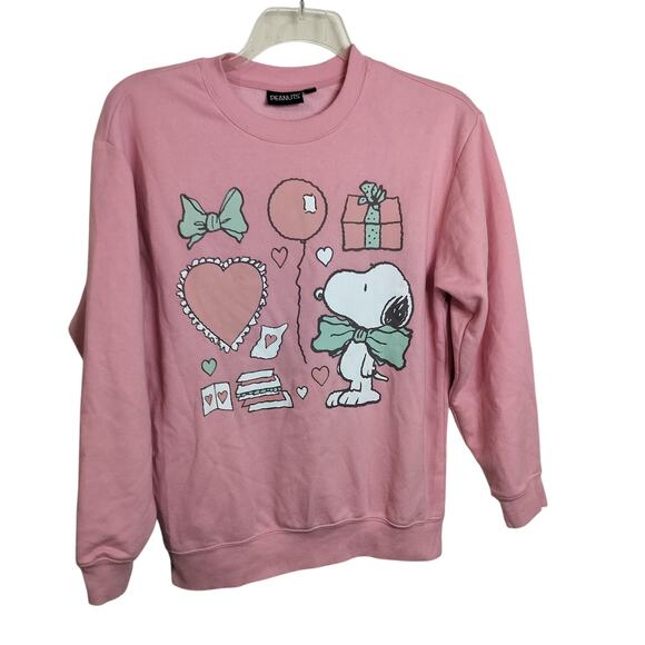 Peanuts Tops - 4880) Peanuts Pink  Snoopy Valentine Crewneck Pullover Sweatshirt Medium